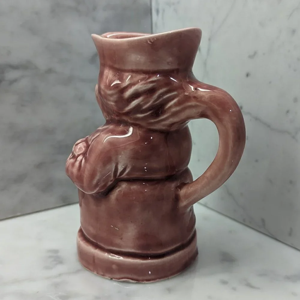 Vintage rose colored glazed pottery creamer from Czechoslovakia